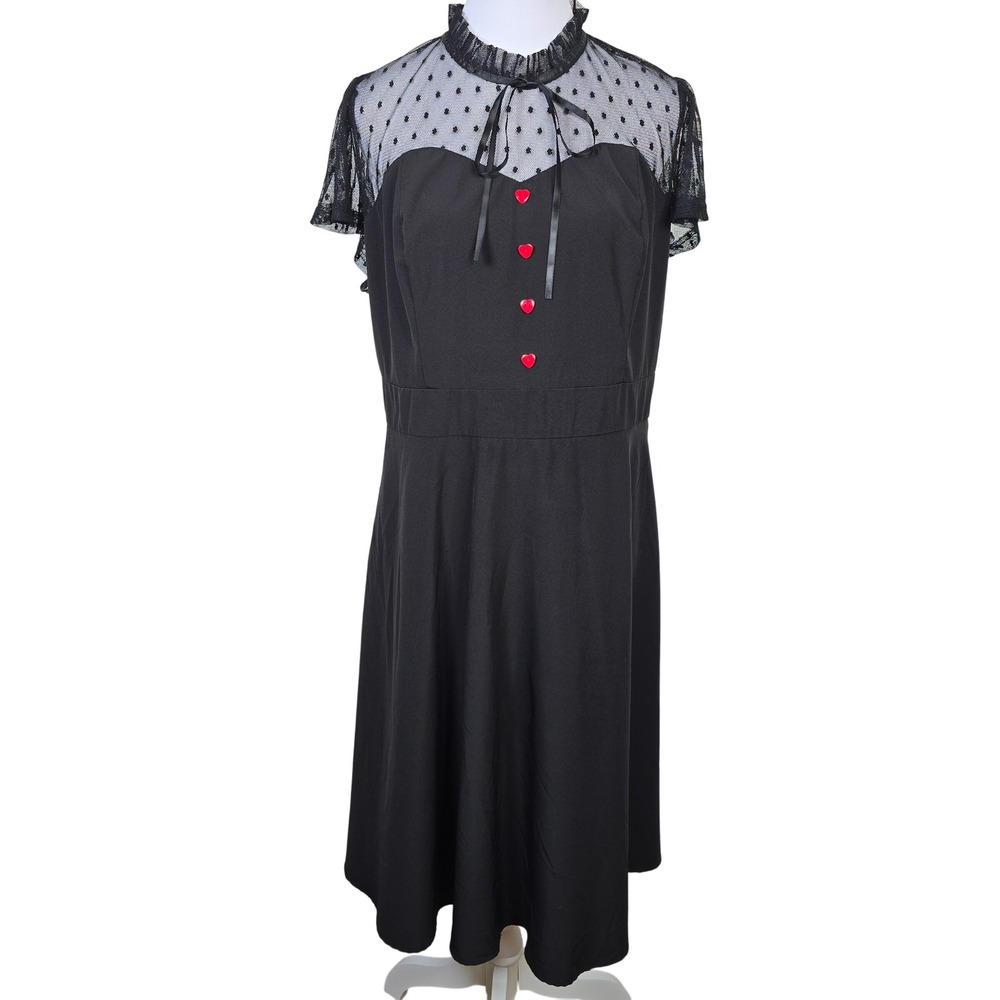 Belle Poque Womens XL Black Rockabilly Dress‎ Mesh Heart Buttons Pin Up Retro